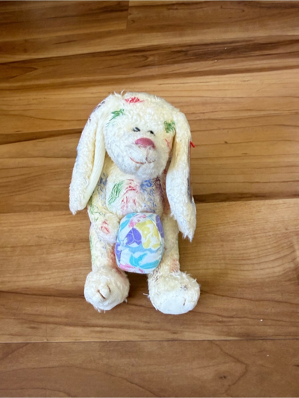 Ty Cream Plush Bunny with Multicolor Floral Egg